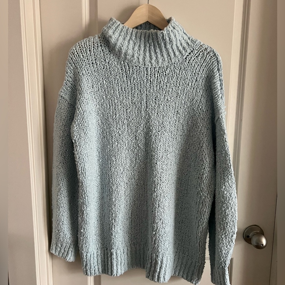 Anthropologie light blue turtle neck boucle sweater